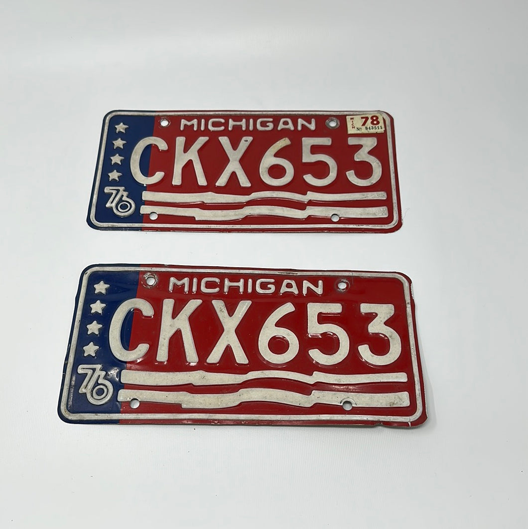 Pair of Vintage 1976 Michigan License Plates